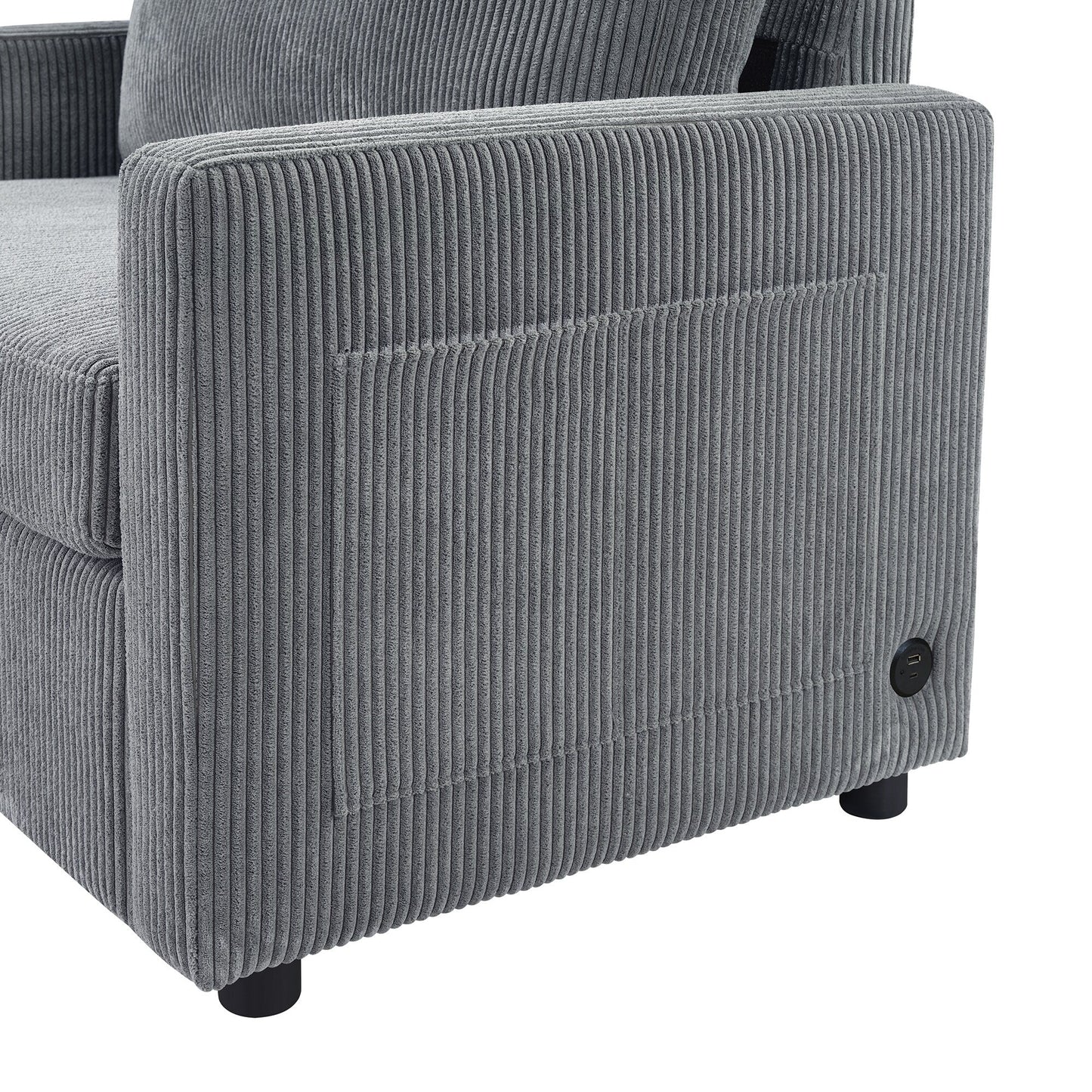Canapé-lit double en velours côtelé 47,2 avec matelas pliable, table d'appoint, ports USB et poche de rangement