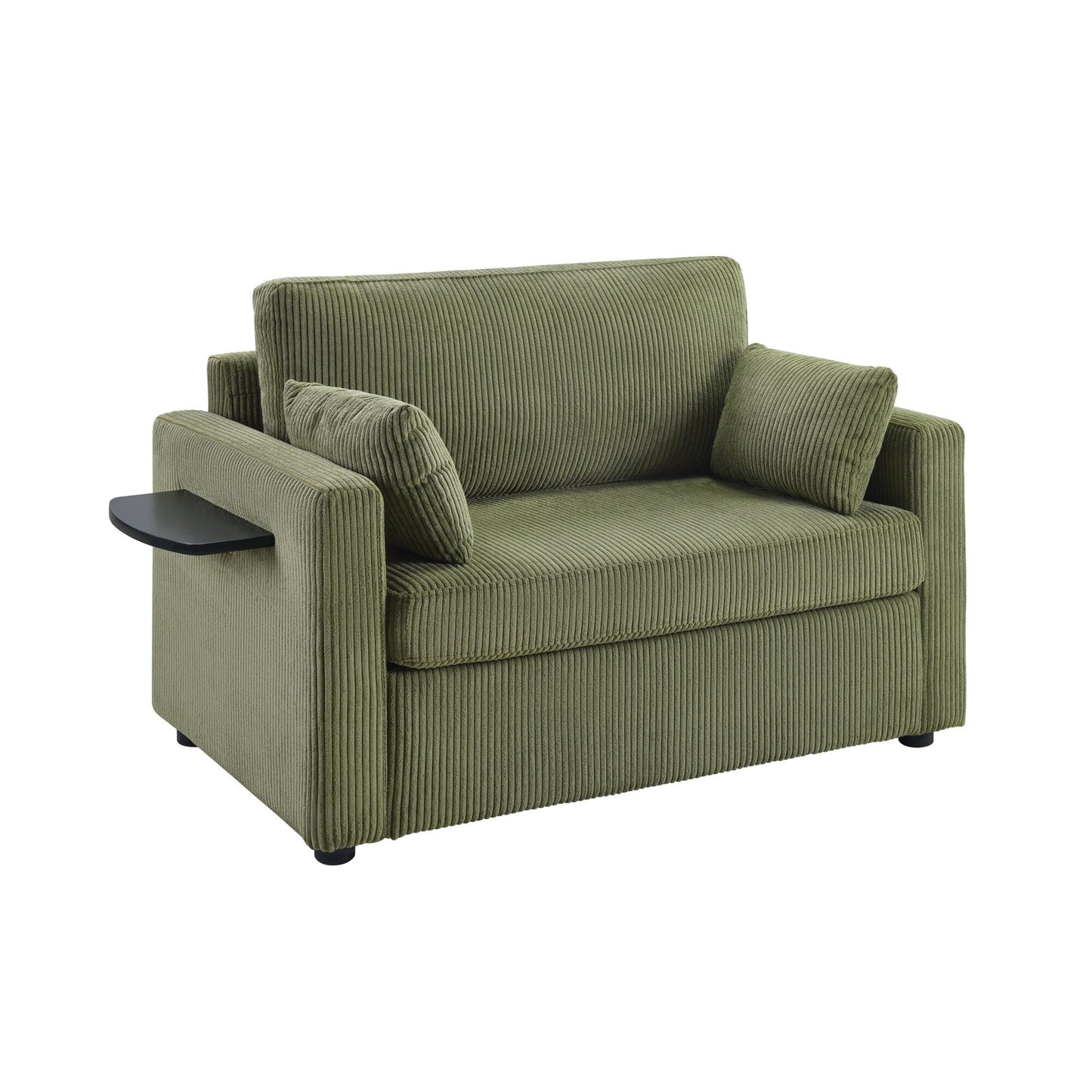 Canapé-lit double en velours côtelé 47,2 avec matelas pliable, table d'appoint, ports USB et poche de rangement