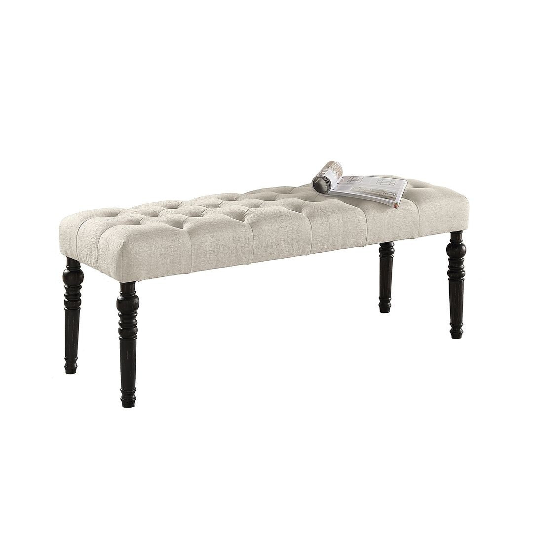 Banc de salle à manger contemporain en tissu capitonné à pieds tournés (48 x 16 x 19,5 pouces)