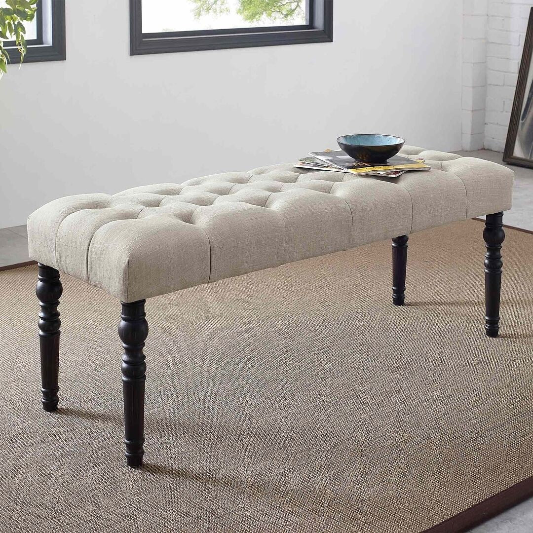 Banc de salle à manger contemporain en tissu capitonné à pieds tournés (48 x 16 x 19,5 pouces)