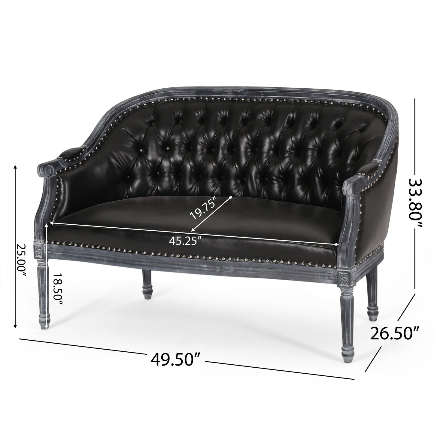 Canapé causeuse en similicuir 49,5" avec pieds tournés et clous décoratifs pour le salon