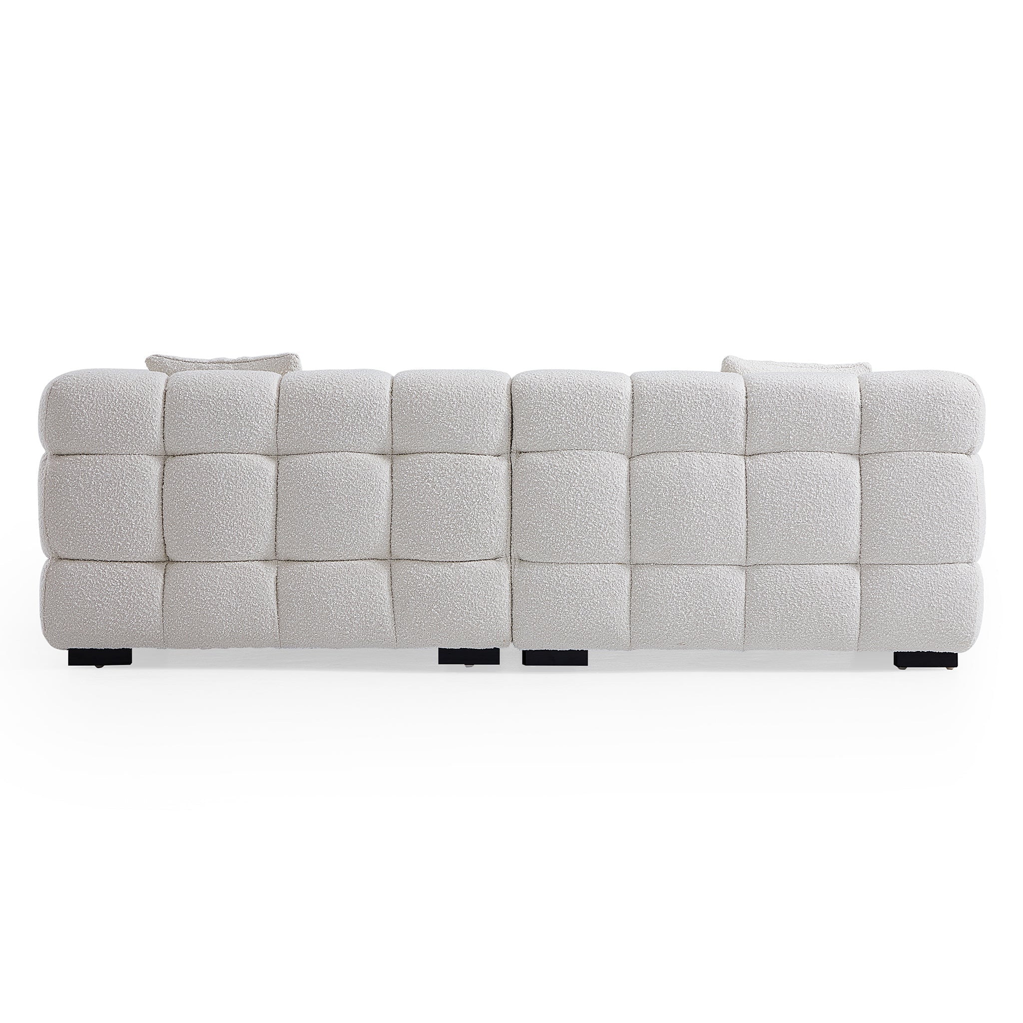 Cushy White Boucle Fabric Tufted Sofa With Ottoman