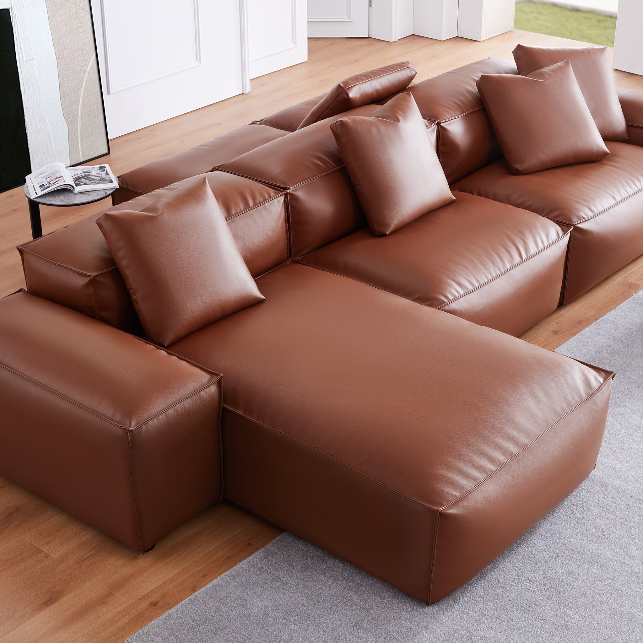Cube Modular Khaki Genuine Leather Double-Sided Sectional
