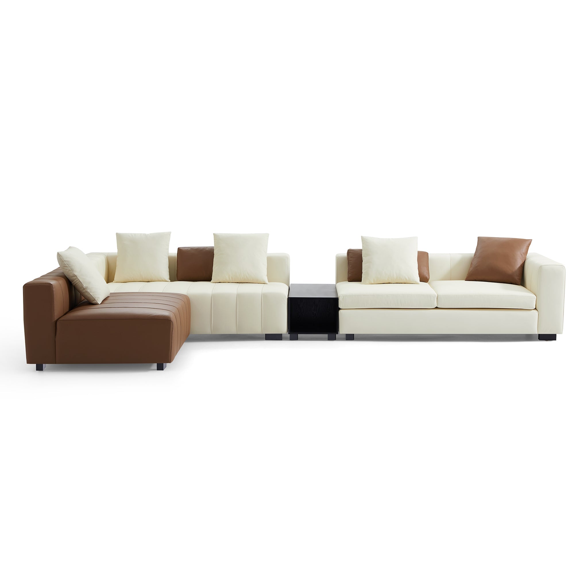 Canapé sectionnel en cuir en forme de L avec table basse
