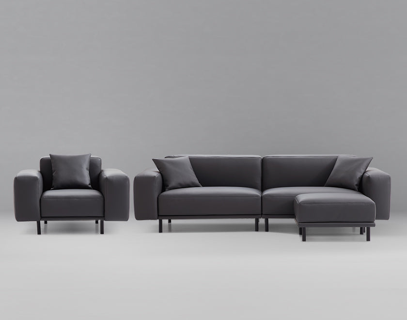 Noble Dark Gray Leather Sofa and Ottoman