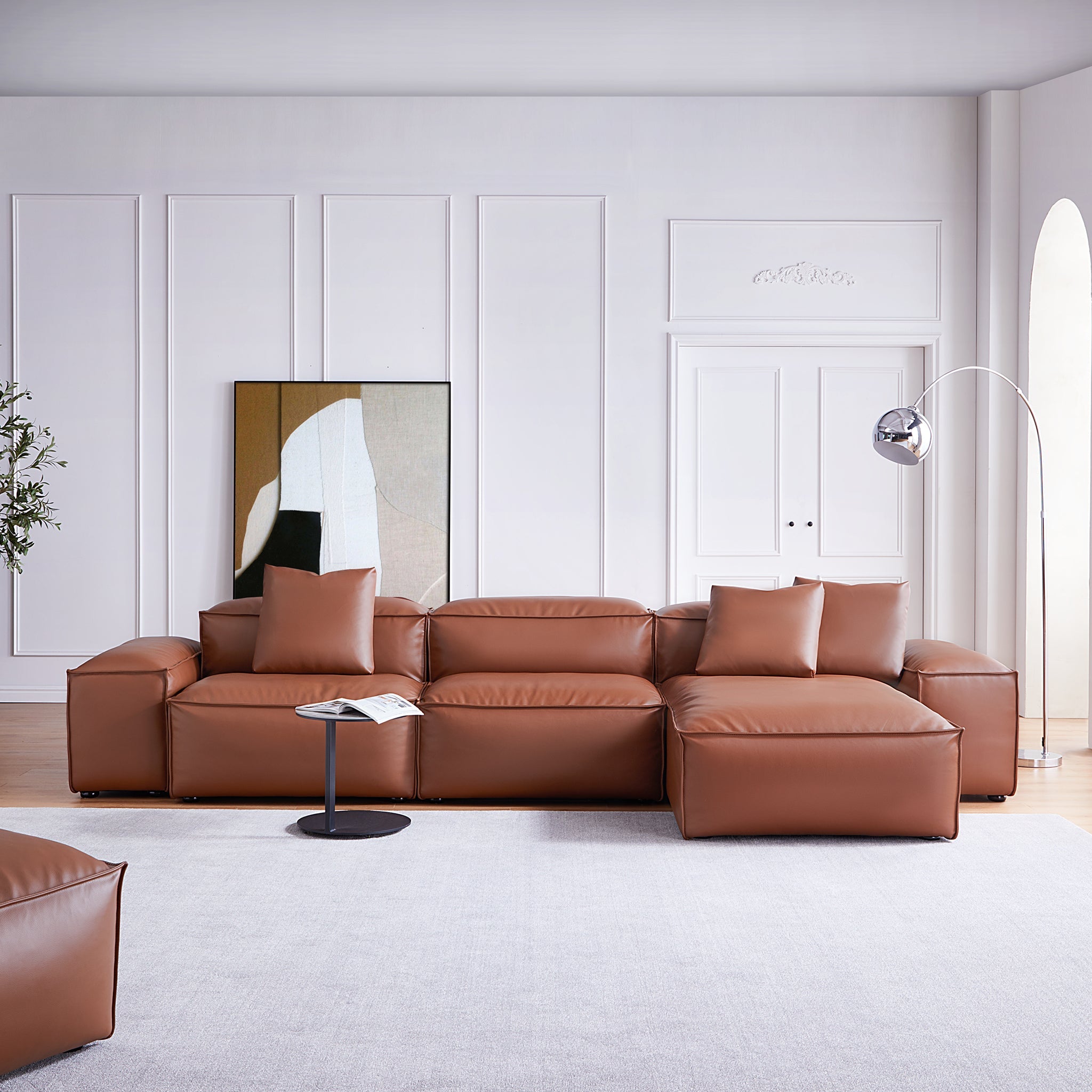 Cube Modular Khaki Genuine Leather Sectional