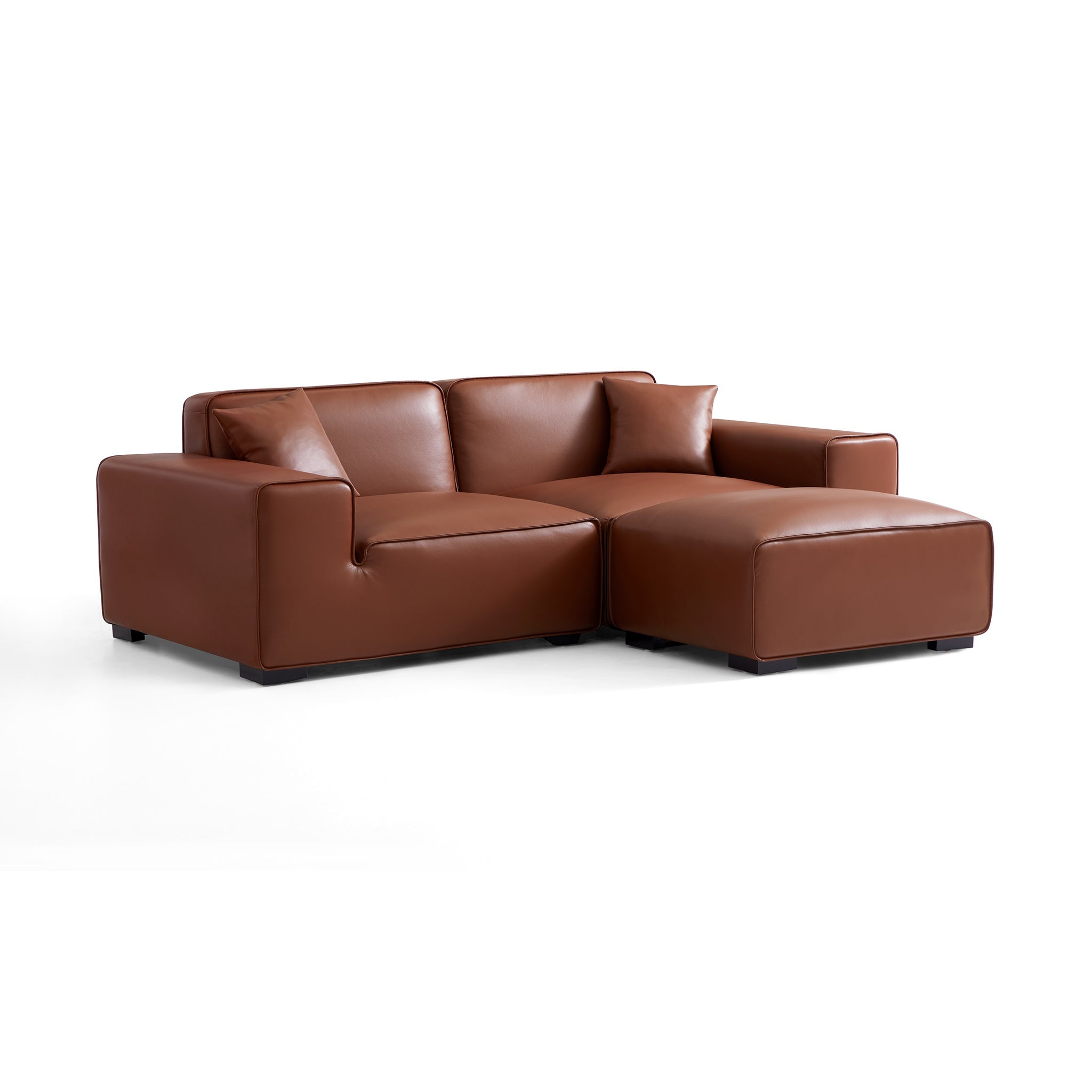 Domus Modular Khaki Leather Sofa and Ottoman