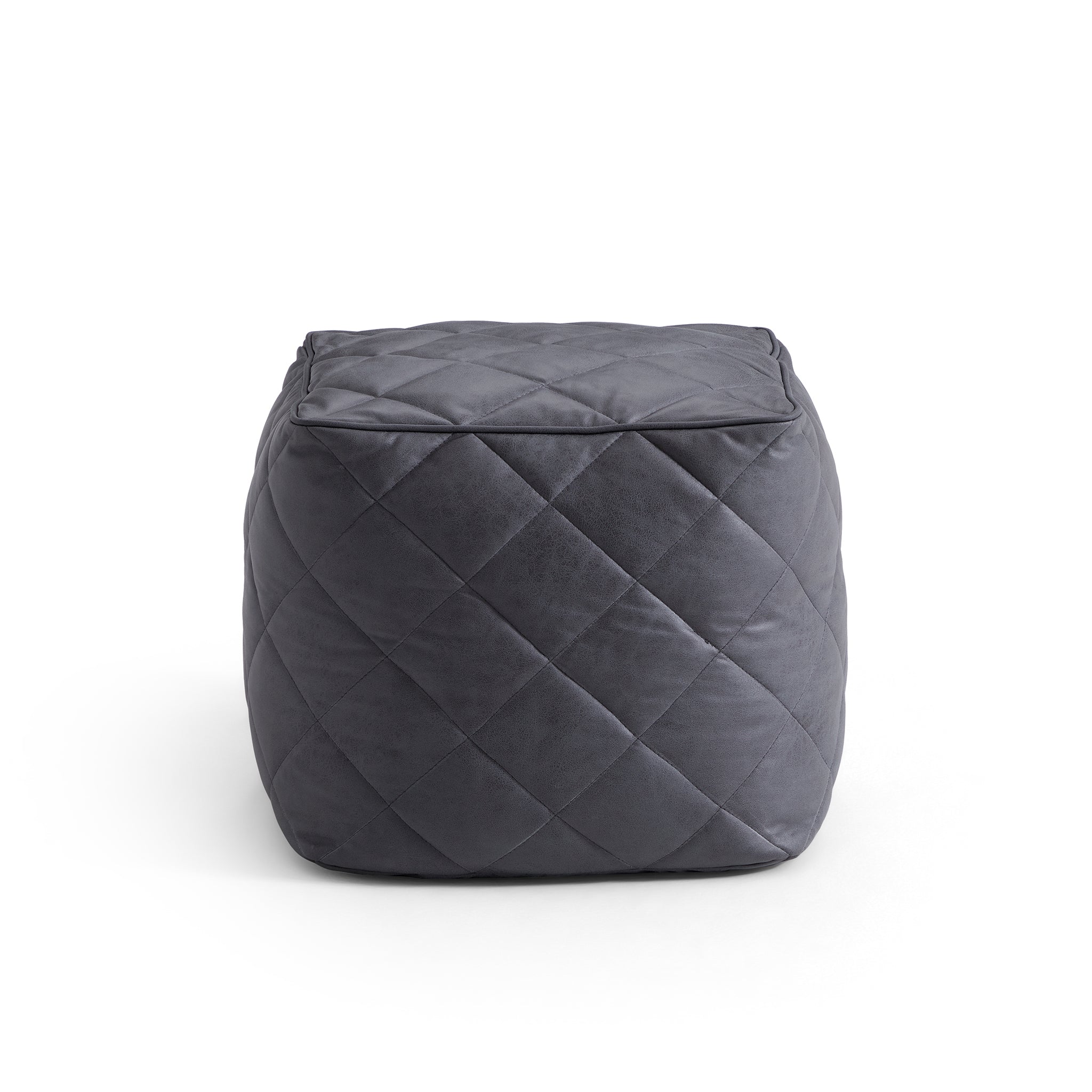 Waffle Dark Gray Leathaire Square Pouf