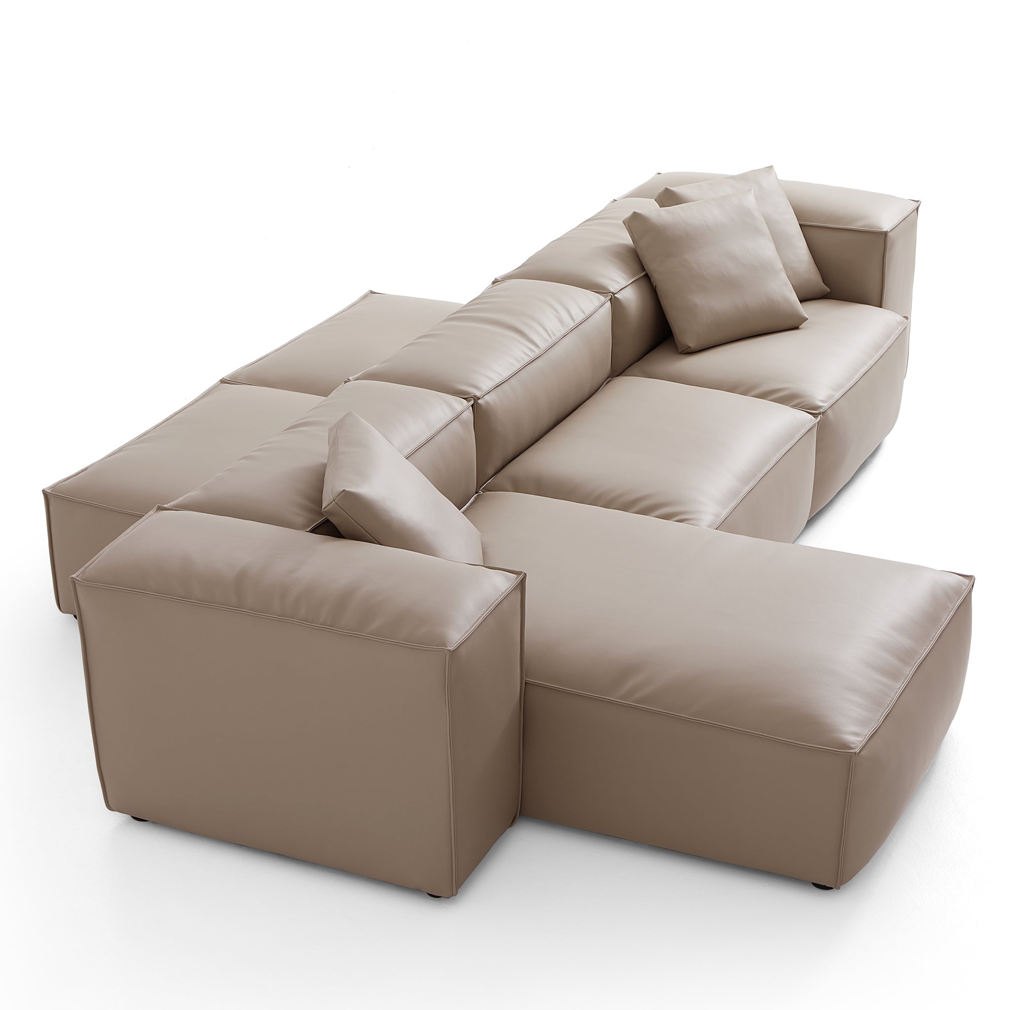 Cube Modular Brown Genuine Leather Double-Sided Sectional