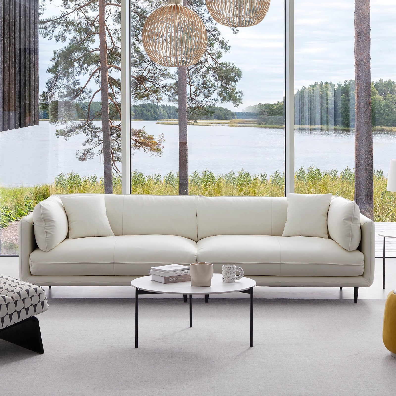 Vanilla White Leather Sofa