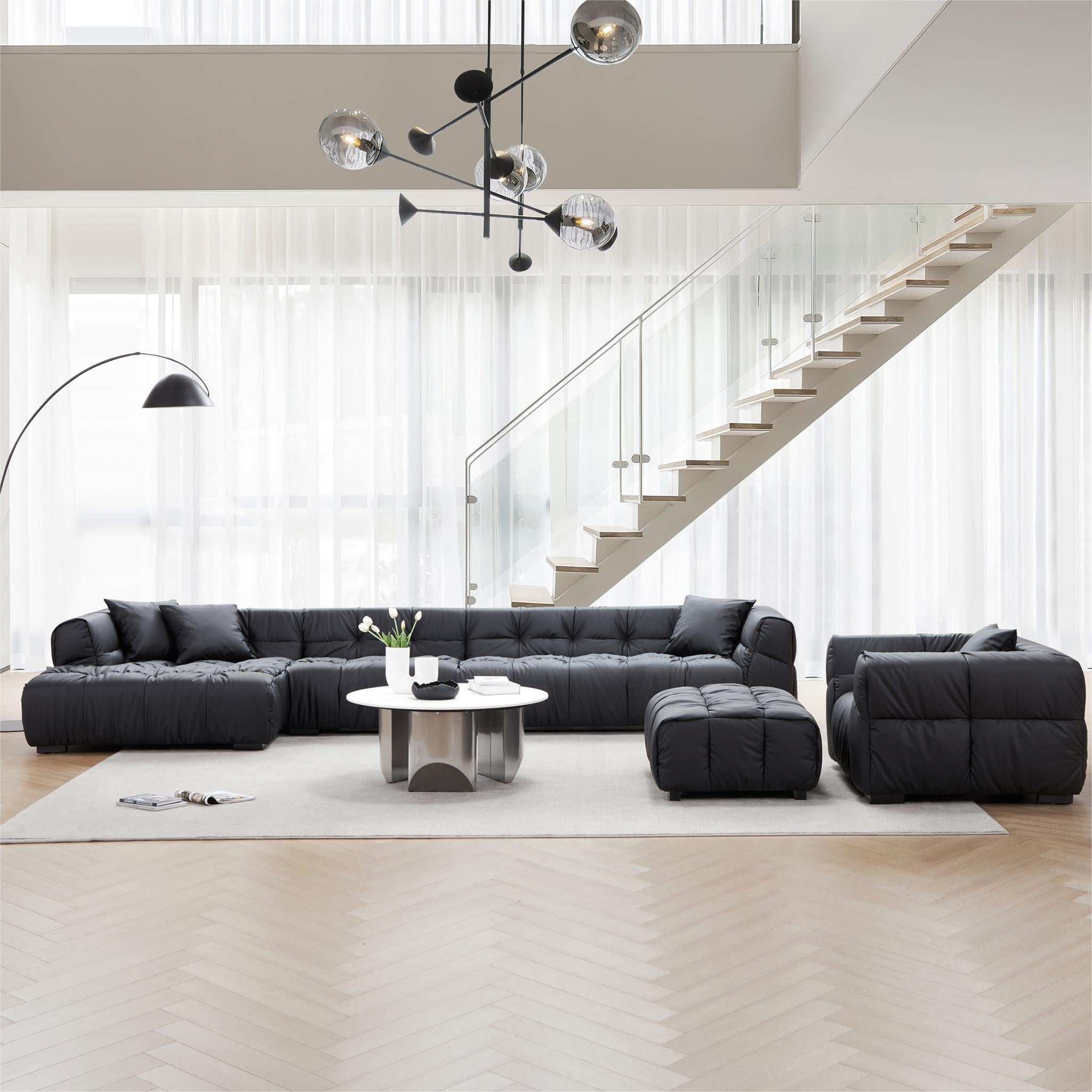 Boba Black Leathaire Sectional Set