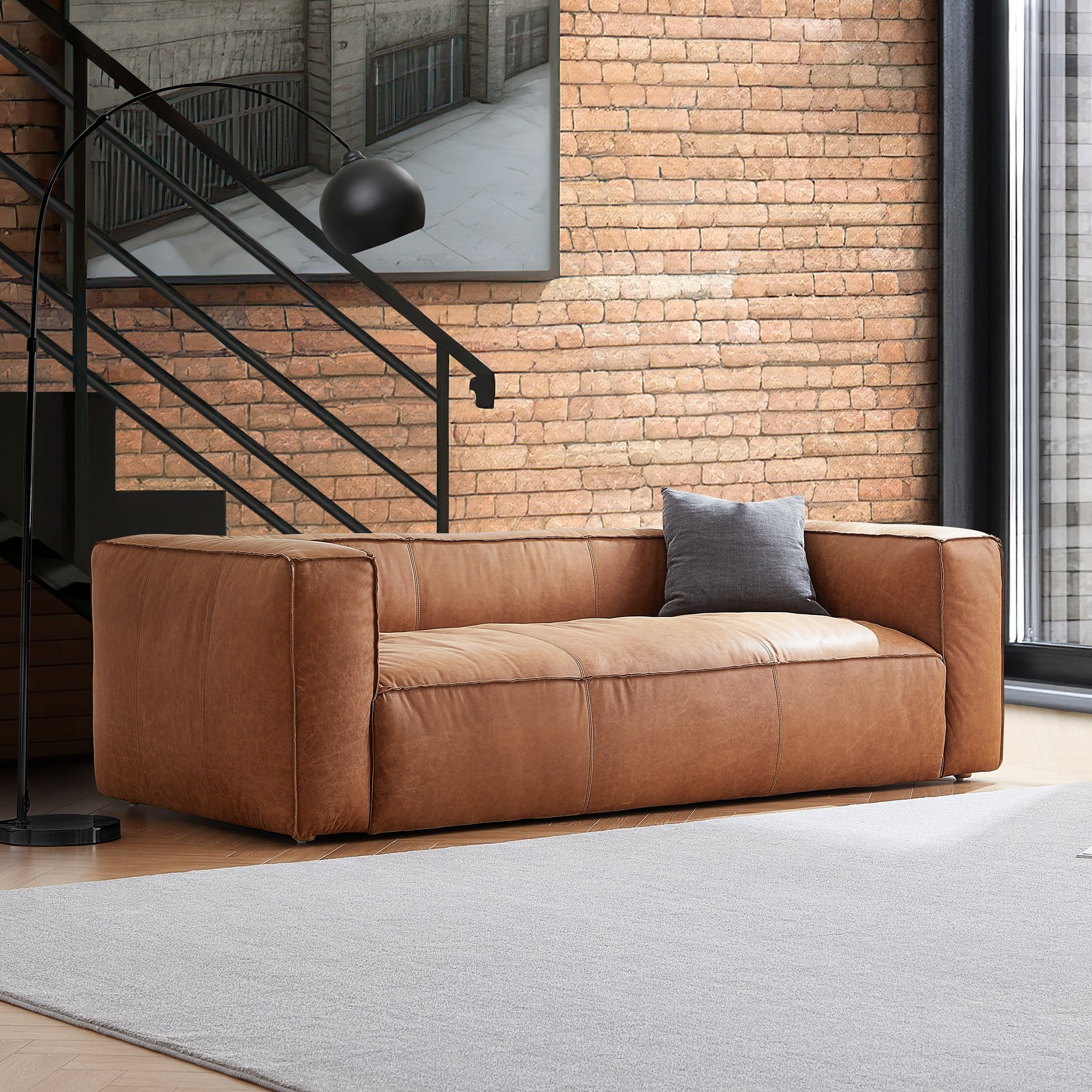 Brancaster Black Genuine Leather Tuxedo Sofa
