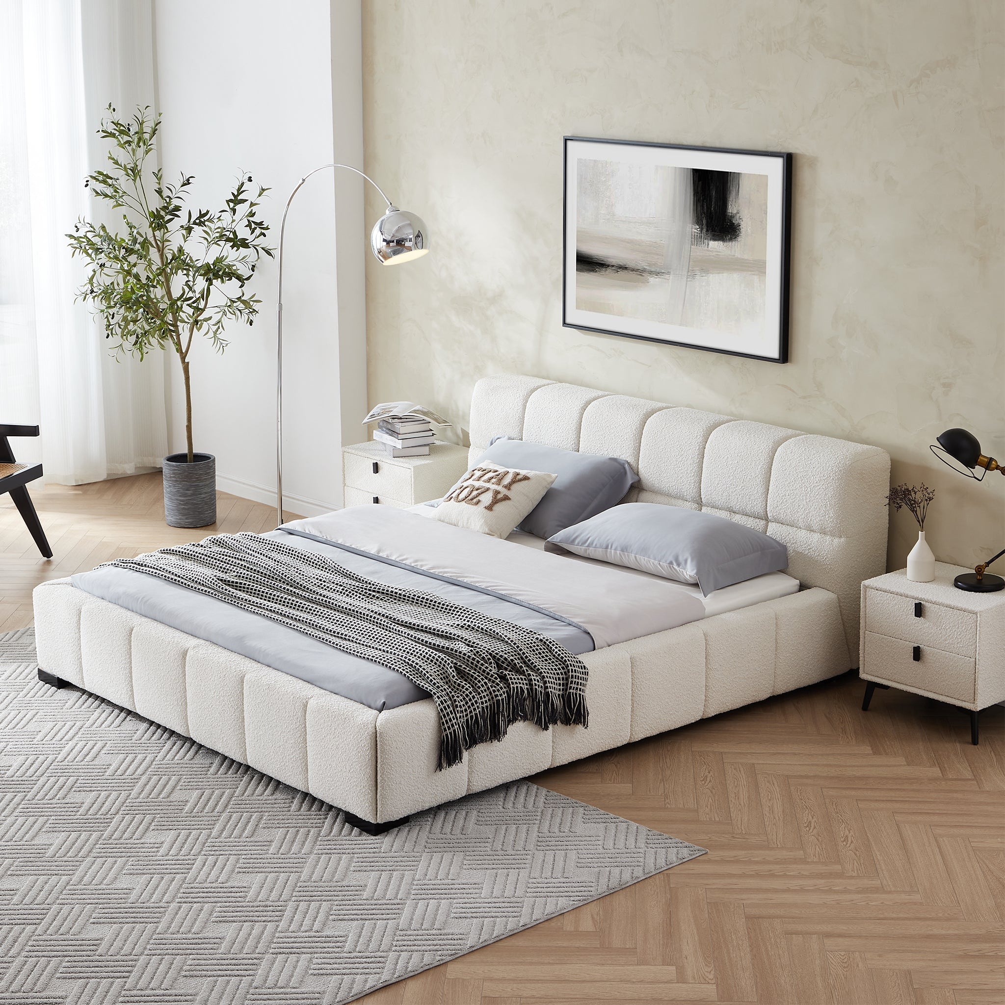 Cushy Boucle Fabric Bed