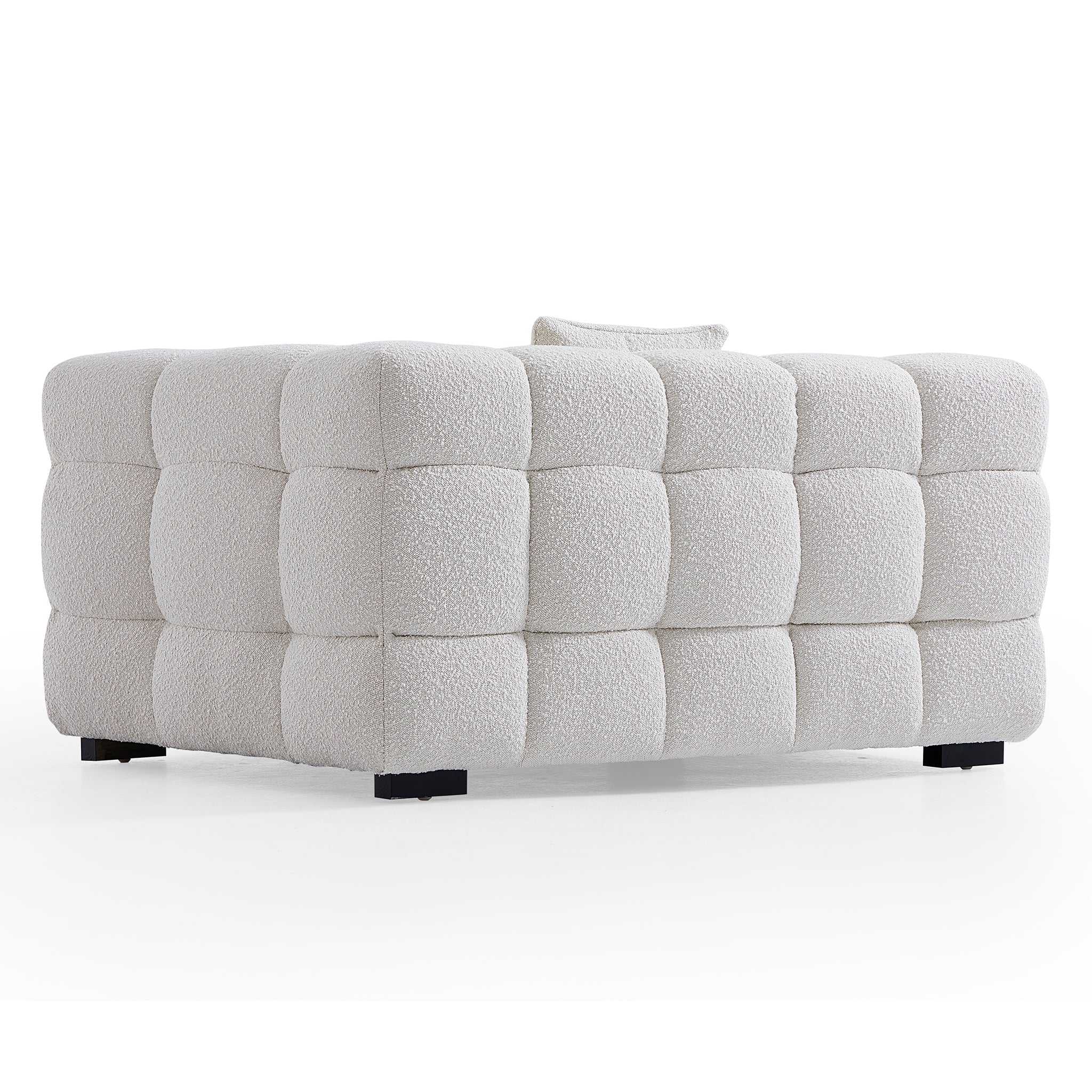 Cushy White Boucle Fabric Tufted Armchair