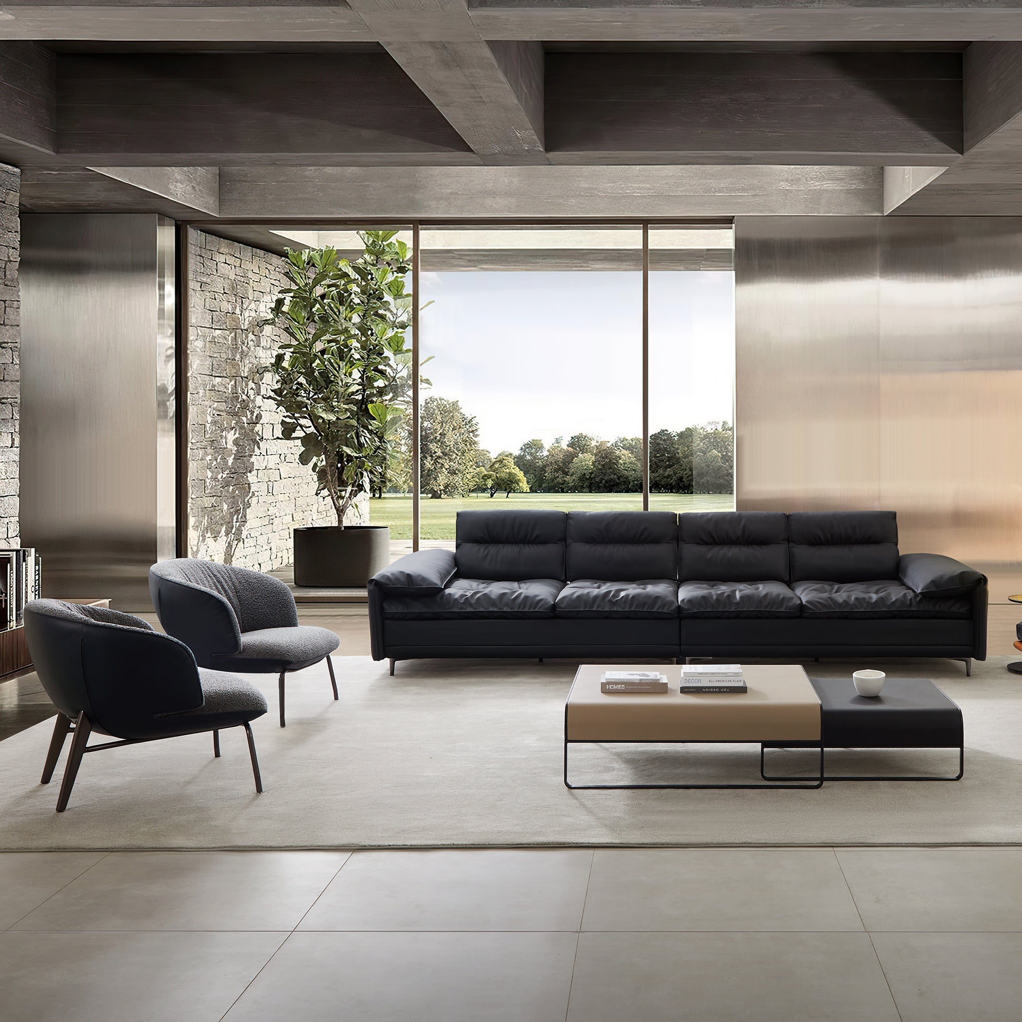 Lewis Adjustable Backrest Ultra-Wide Leather Sofa