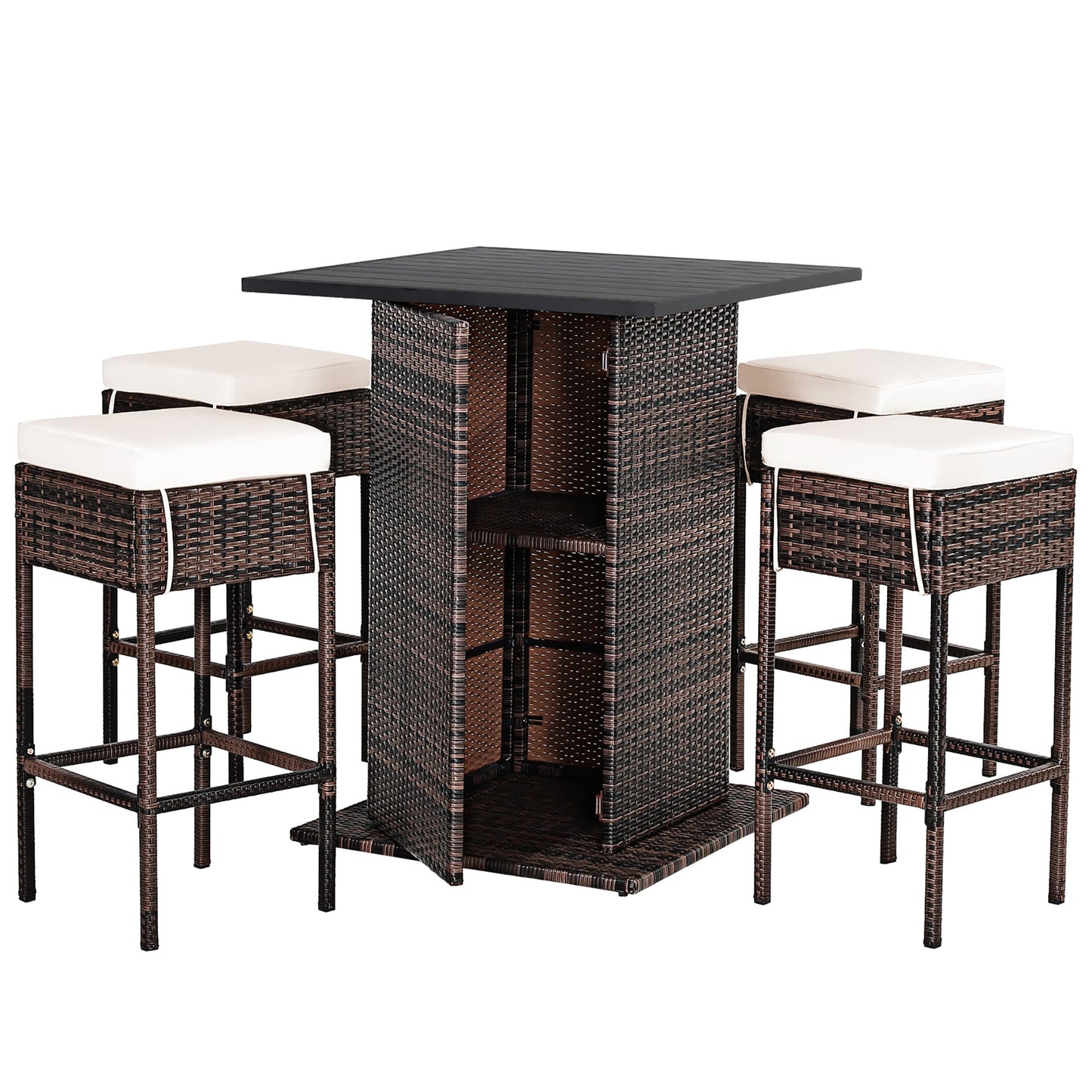 Ensemble de bar d'extérieur en rotin 5 pièces avec coussins et tabourets