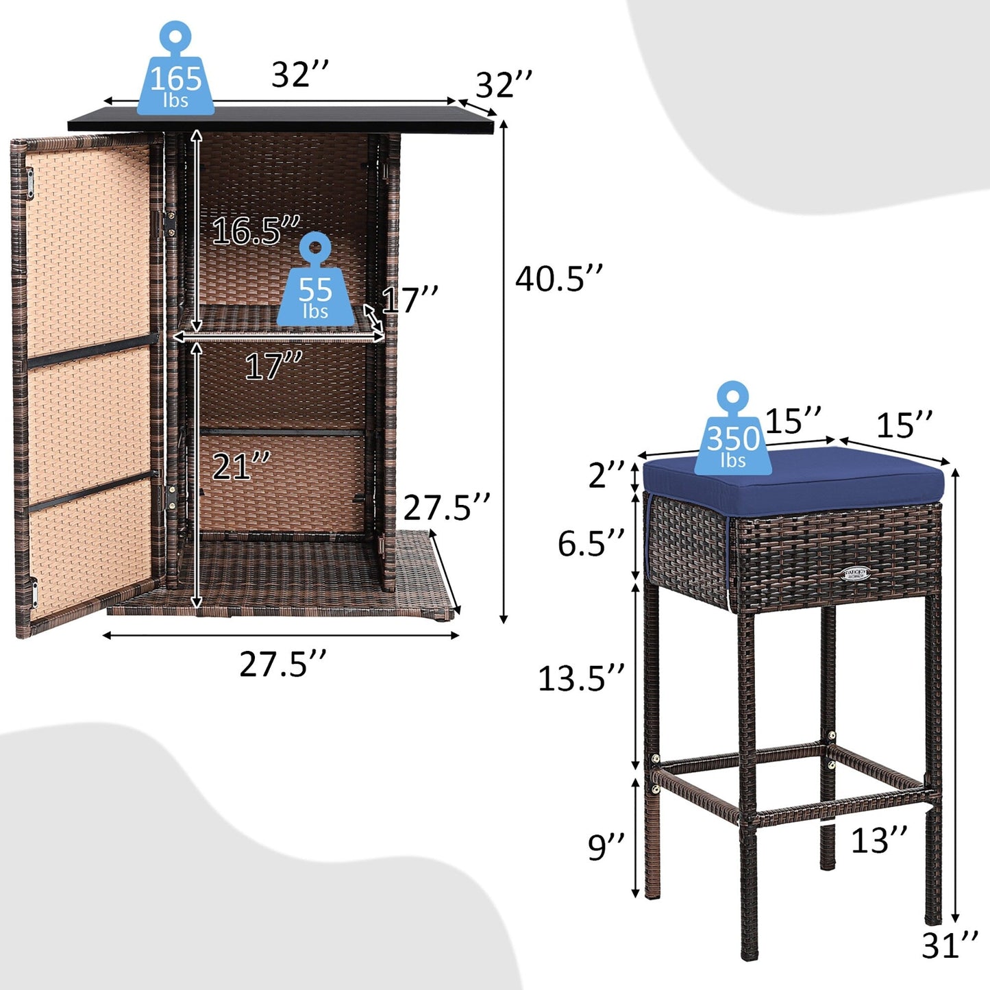 Ensemble de bar d'extérieur en rotin 5 pièces avec coussins et tabourets