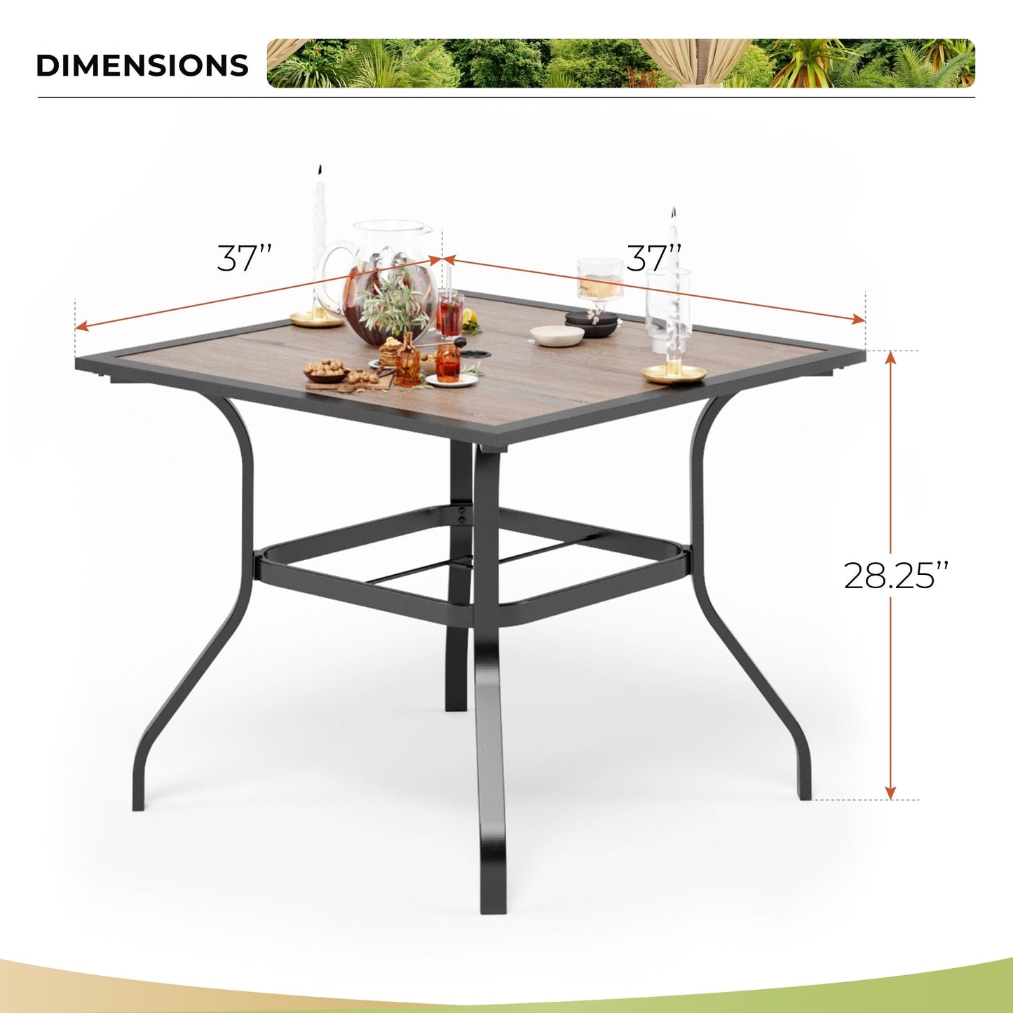 Ensemble de salle à manger d'extérieur 5 pièces MAISON ARTS : table carrée aspect bois et 4 chaises en textilène