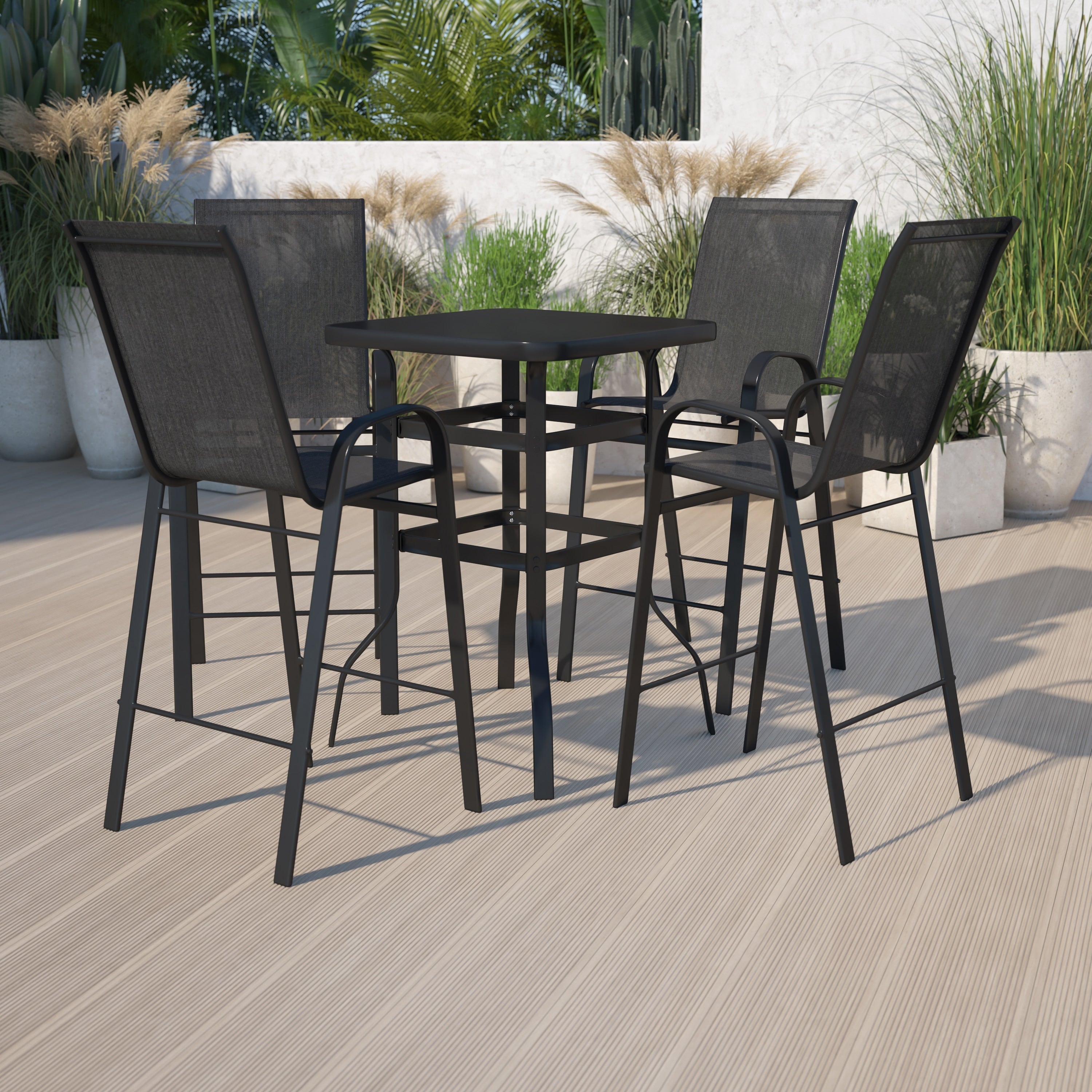 Ensemble de 5 tables de bar en verre pour extérieur avec 4 tabourets