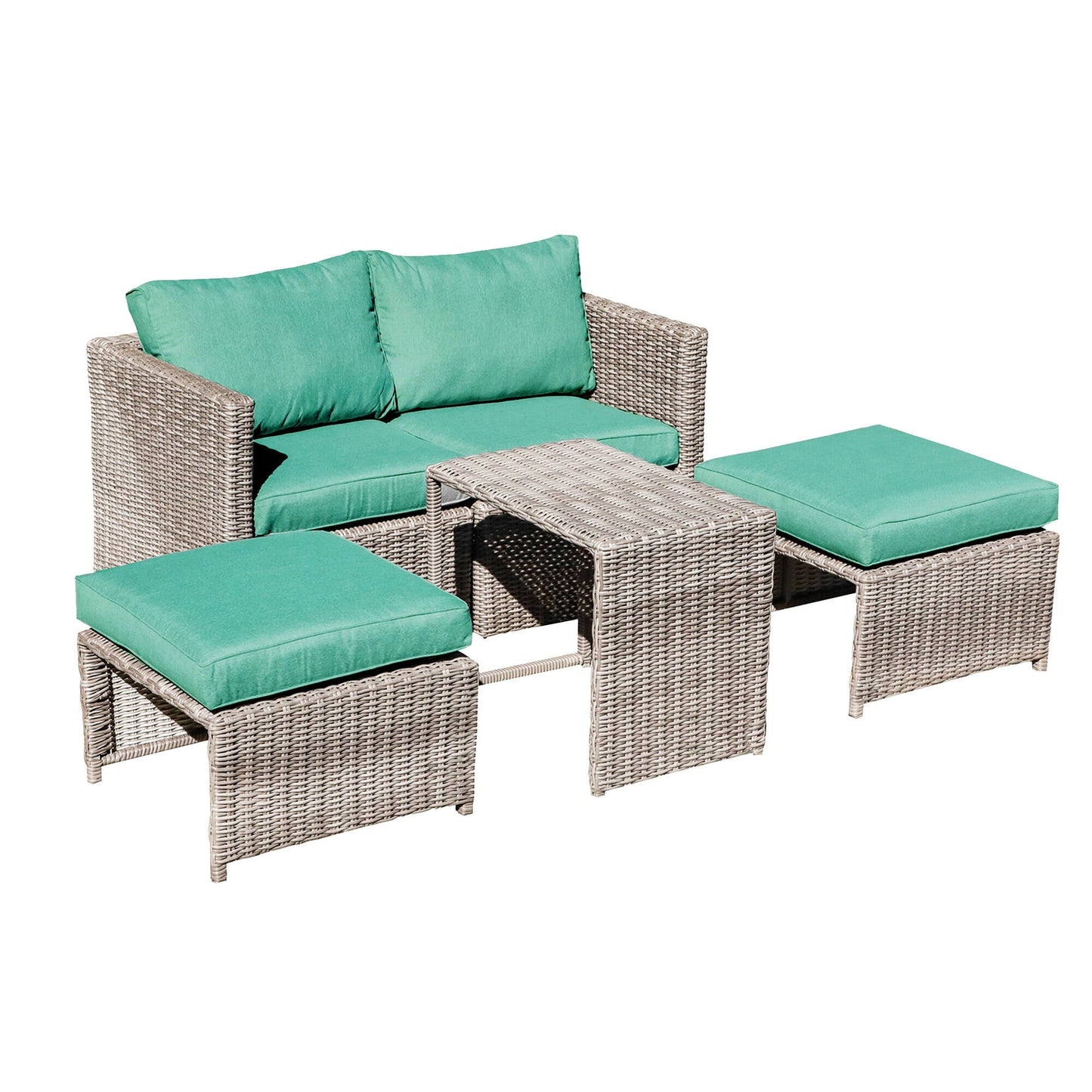 Ensemble de conversation d'extérieur en rotin 5 pièces avec chaises en osier et coussins