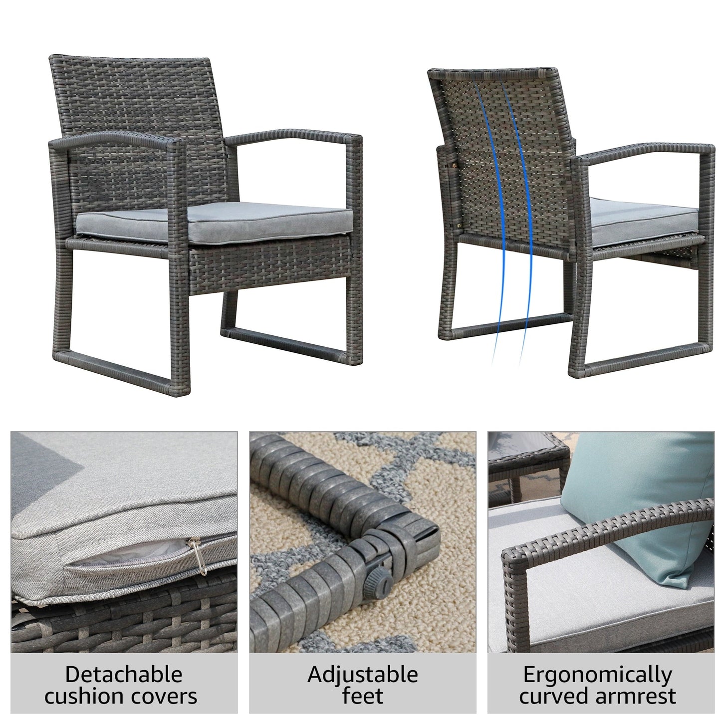 Ensemble de salon de jardin en osier 5 pièces avec fauteuils, poufs et table d'appoint