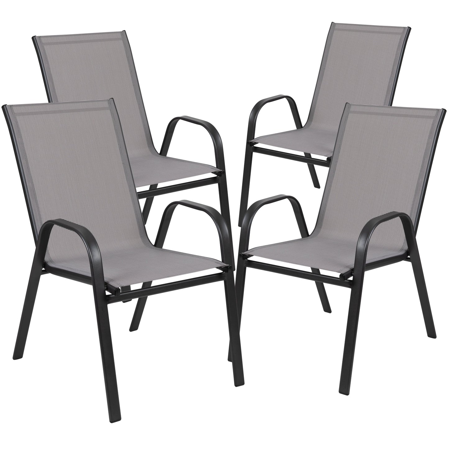 Ensemble de salle à manger de patio 5 pièces : table en verre, 4 chaises empilables flexibles