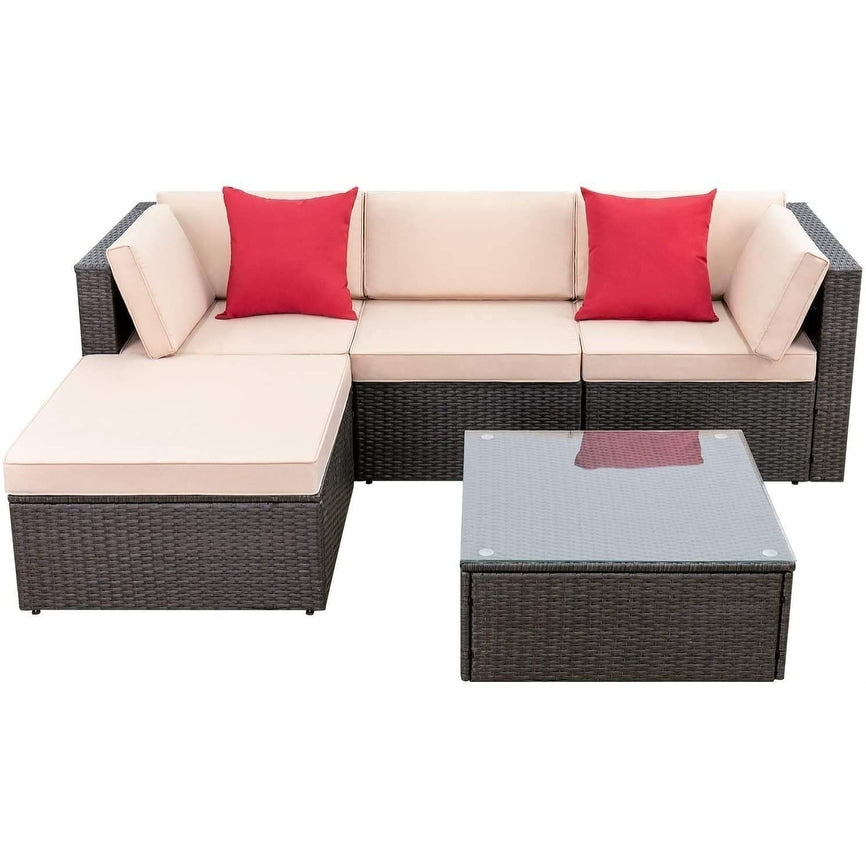 Ensemble de meubles de patio 5 pièces avec canapé sectionnel d'extérieur