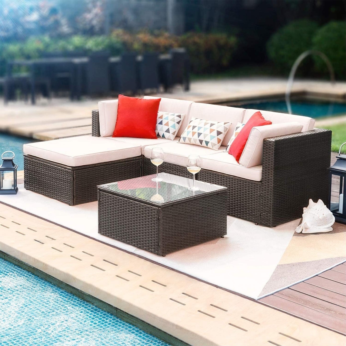 Ensemble de meubles de patio 5 pièces avec canapé sectionnel d'extérieur