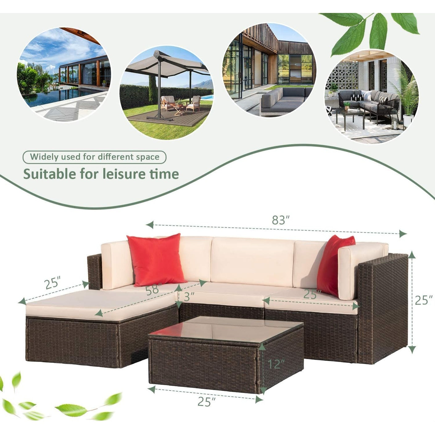 Ensemble de meubles de patio 5 pièces avec canapé sectionnel d'extérieur