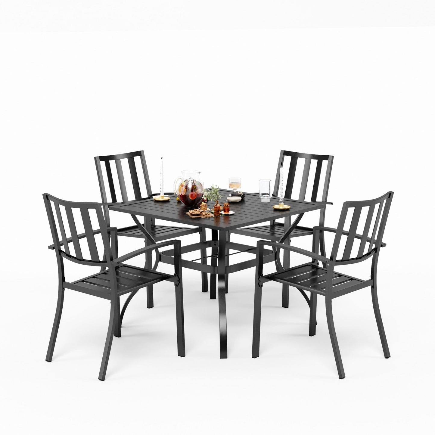 Ensemble de salle à manger d'extérieur 5 pièces avec revêtement électrolytique et chaises empilables