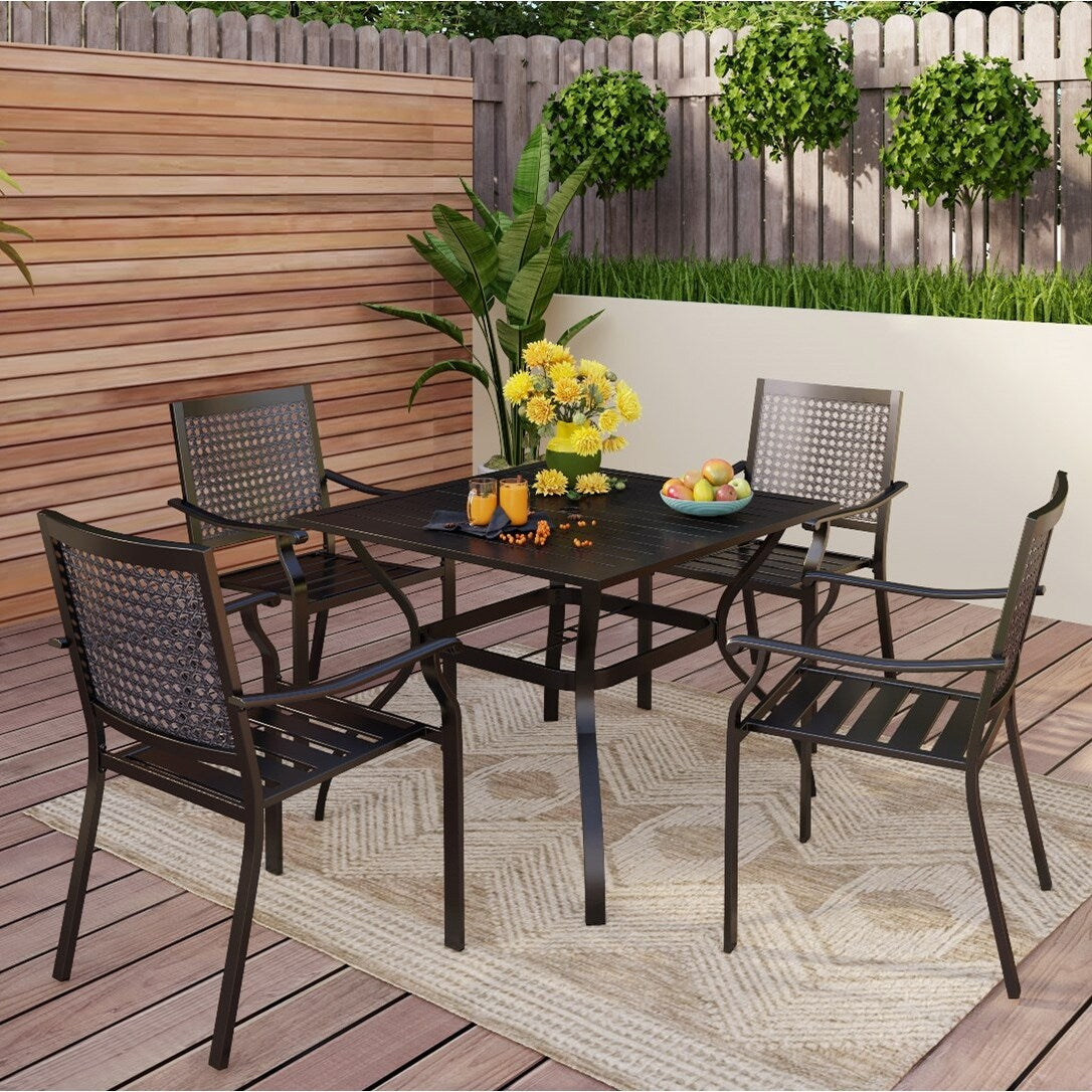 Ensemble de salle à manger d'extérieur 5 pièces avec revêtement électrolytique et chaises empilables
