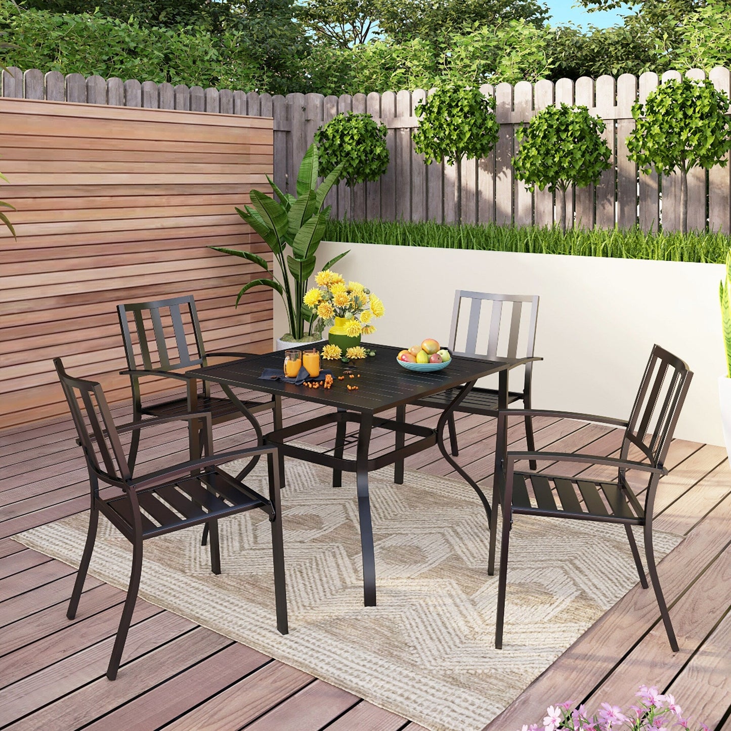 Ensemble de salle à manger d'extérieur 5 pièces avec revêtement électrolytique et chaises empilables