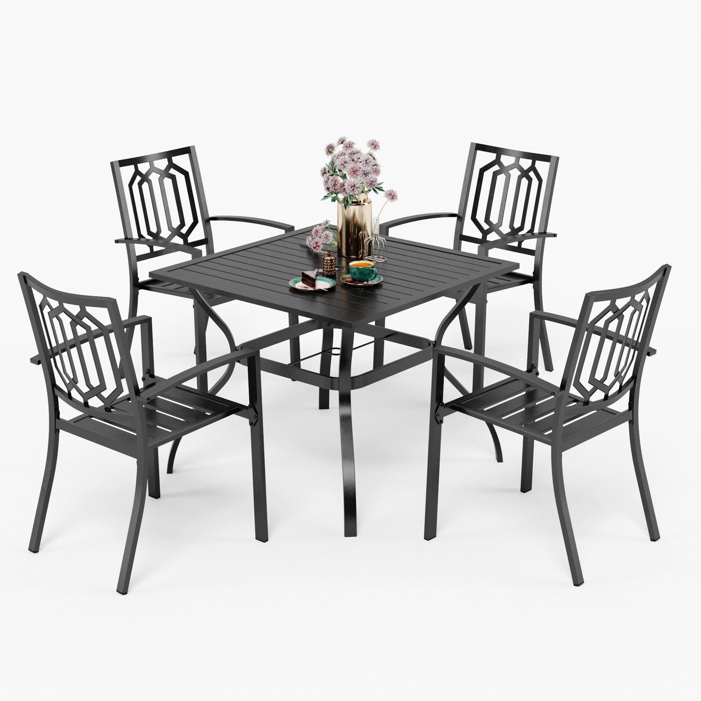 Ensemble de salle à manger d'extérieur 5 pièces avec revêtement électrolytique et chaises empilables