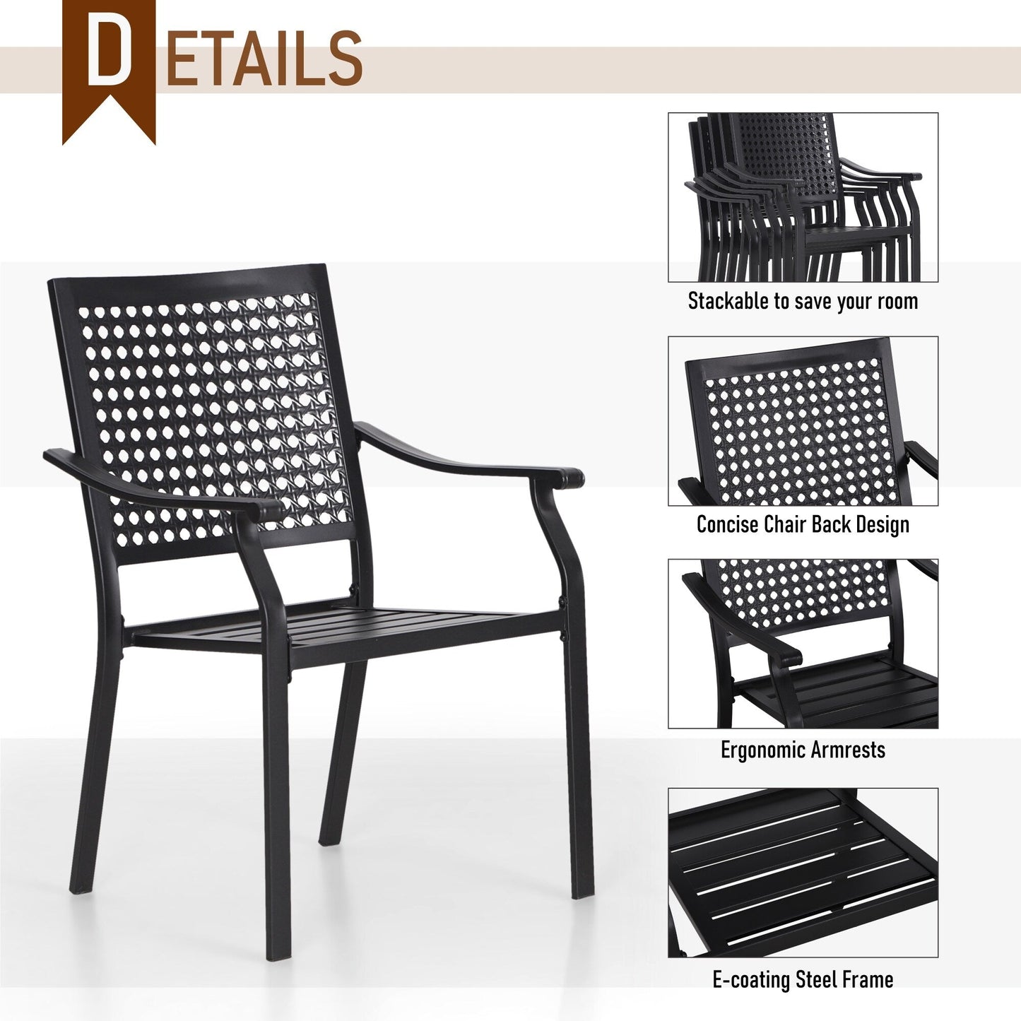 Ensemble de salle à manger d'extérieur 5 pièces avec revêtement électrolytique et chaises empilables