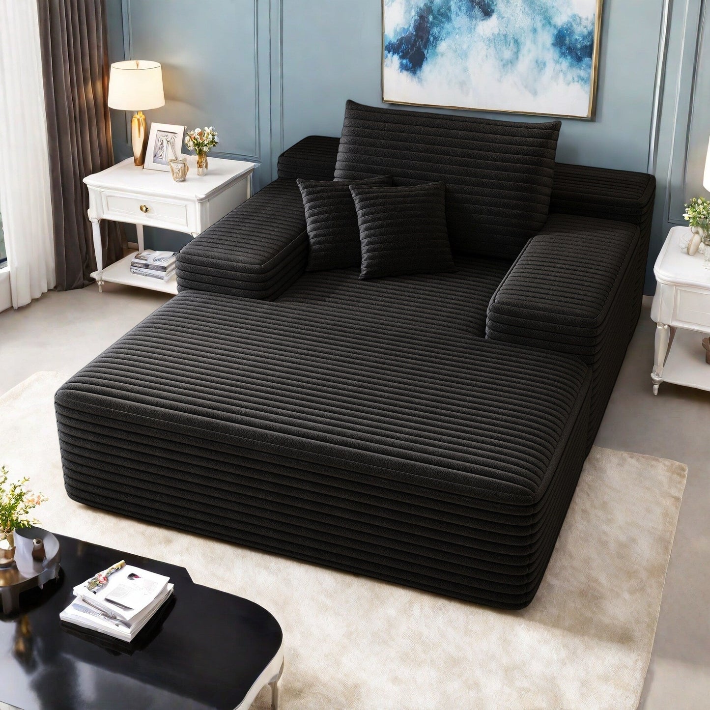 Canapé 2 places en velours côtelé 51,2 po - Siège profond et moelleux, capacité de 600 lb, aucun assemblage requis, avec coussins ergonomiques