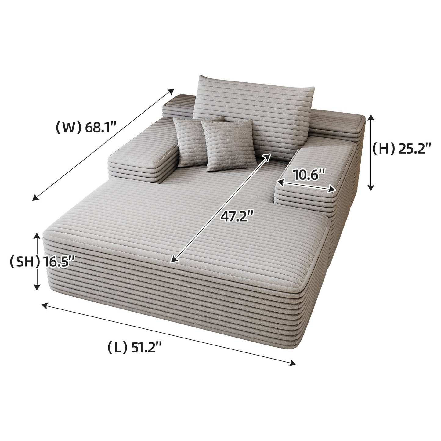 Canapé 2 places en velours côtelé 51,2 po - Siège profond et moelleux, capacité de 600 lb, aucun assemblage requis, avec coussins ergonomiques
