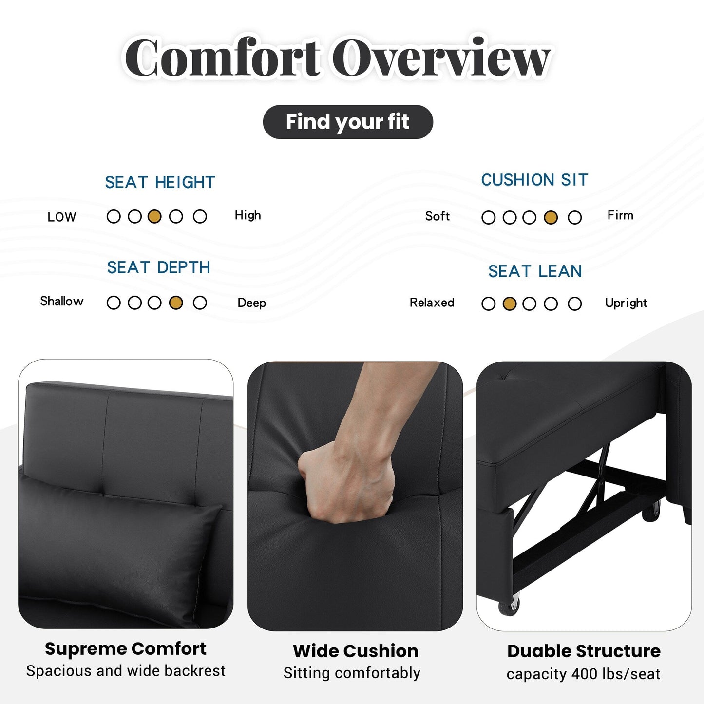 Canapé-lit convertible en polyuréthane 51,57 po avec 3 ports USB, capacité de 181 kg et mécanisme de lit gigogne