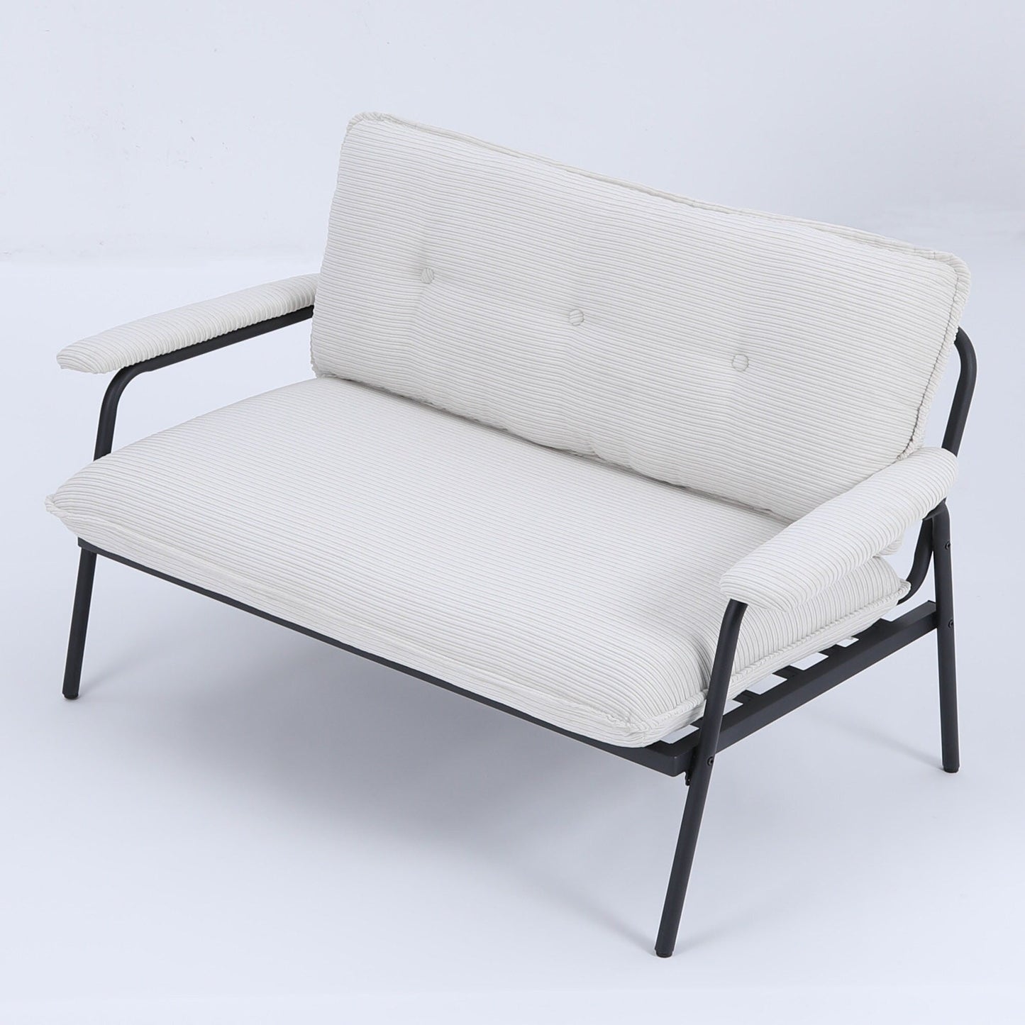 Canapé 2 places beige de 53 pouces avec cadre en métal pour petits espaces, mélange de polyester, mobilier d'appartement compact et moderne