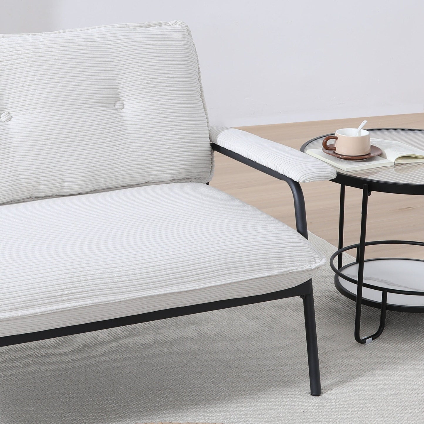 Canapé 2 places beige de 53 pouces avec cadre en métal pour petits espaces, mélange de polyester, mobilier d'appartement compact et moderne