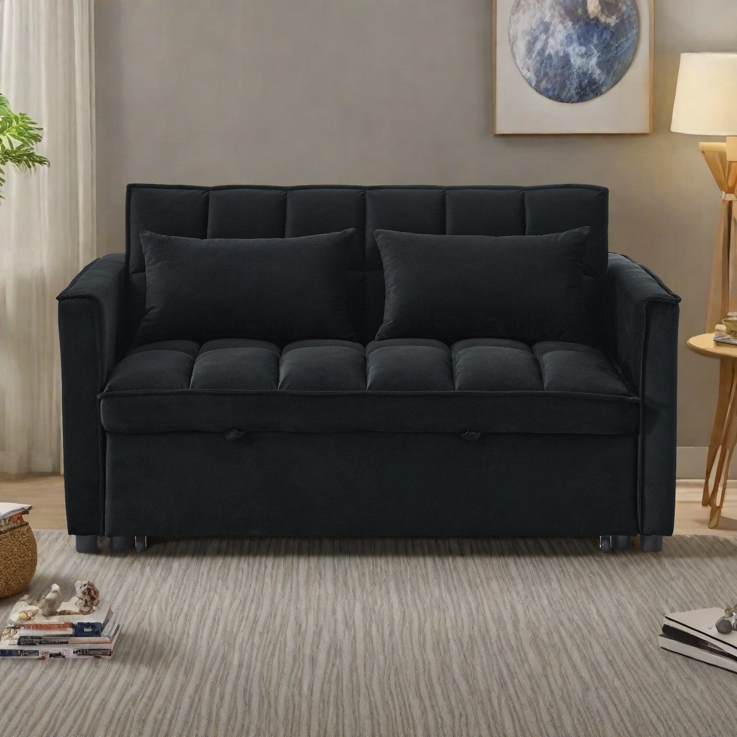 Canapé-lit 2 places en velours 53,94 $ avec dossier réglable sur 3 positions et deux poches latérales