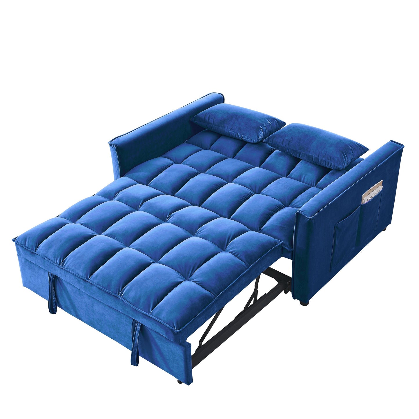 Canapé-lit 2 places en velours 53,94 $ avec dossier réglable sur 3 positions et deux poches latérales