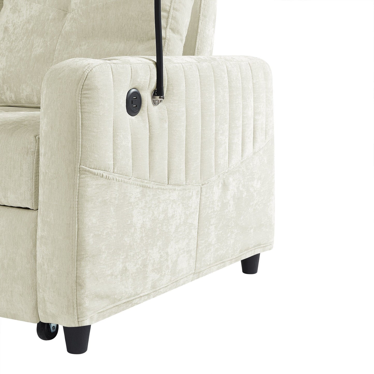 Canapé convertible en chenille de 53,9 po avec lit gigogne, 3 ports USB et rangement intelligent