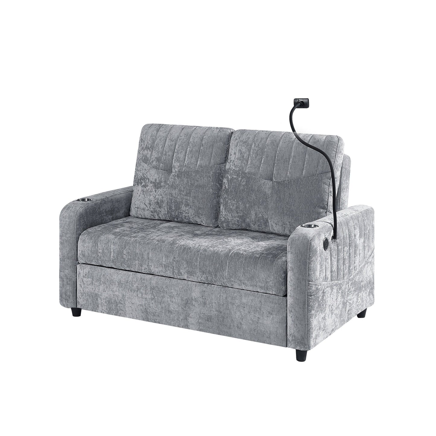 Canapé convertible en chenille de 53,9 po avec lit gigogne, 3 ports USB et rangement intelligent