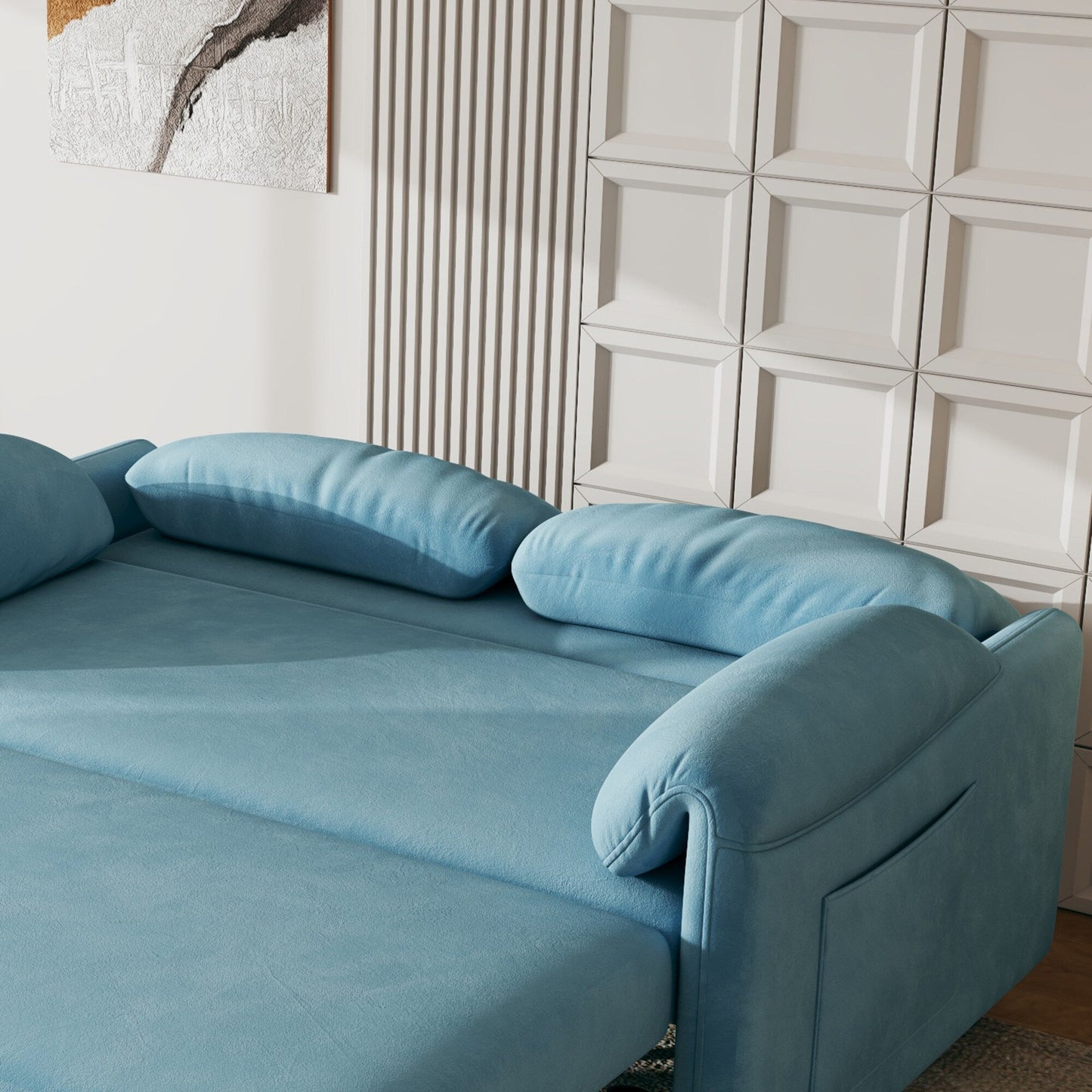 Canapé-lit en velours de 54 pouces - Design polyvalent avec lit queen-size rétractable et rangement pour accoudoirs