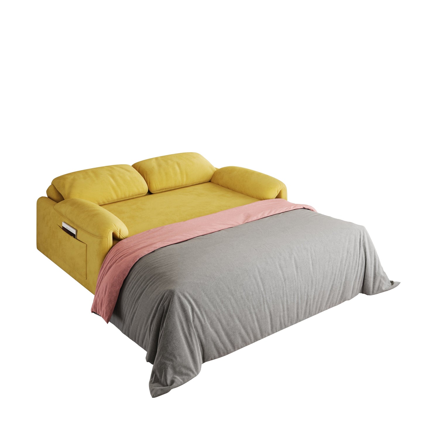 Canapé-lit en velours de 54 pouces - Design polyvalent avec lit queen-size rétractable et rangement pour accoudoirs