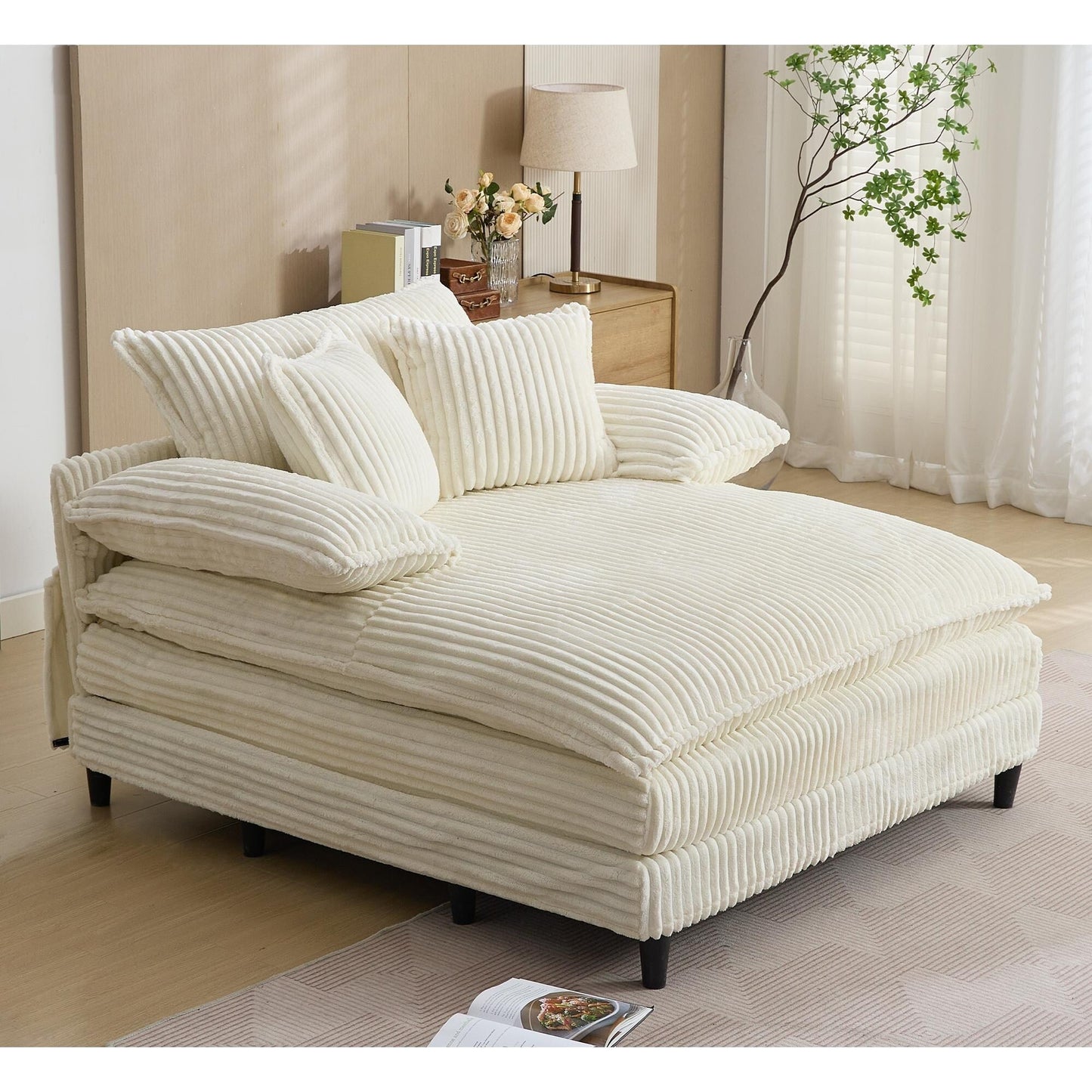 Chaise longue surdimensionnée de 54,75 W, canapé-lit moelleux et rembourré avec 2 oreillers