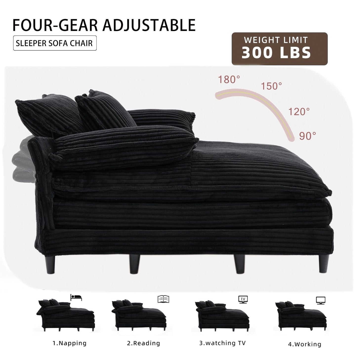 Chaise longue surdimensionnée de 54,75 W, canapé-lit moelleux et rembourré avec 2 oreillers