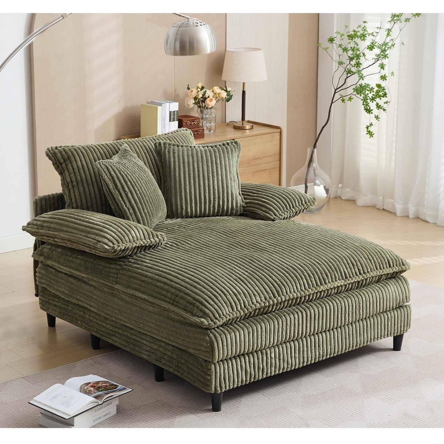 Chaise longue surdimensionnée de 54,75 W, canapé-lit moelleux et rembourré avec 2 oreillers