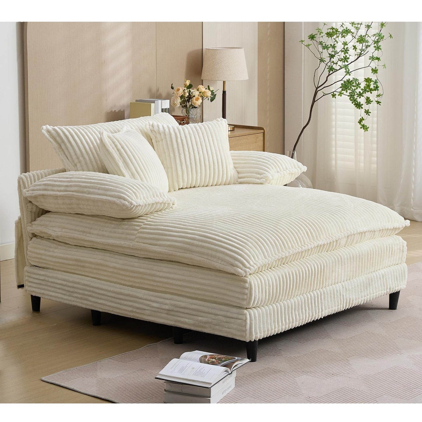 Chaise longue surdimensionnée de 54,75 W, canapé-lit moelleux et rembourré avec 2 oreillers