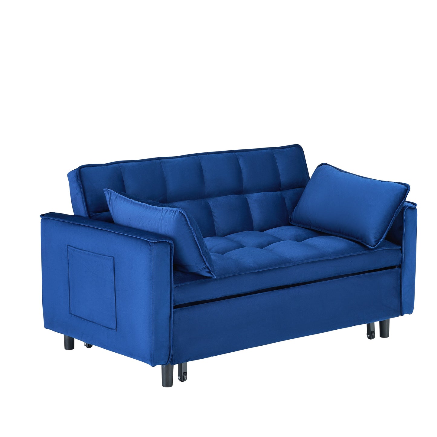 Canapé convertible 3 en 1 en velours bleu de 55 pouces avec poches